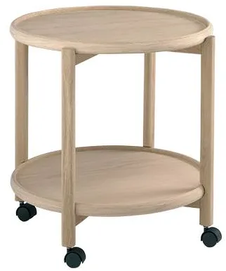Thomsen Furniture Hudson bord på hjul - Ek/Ek - Lackad ek - Ø55 cm
