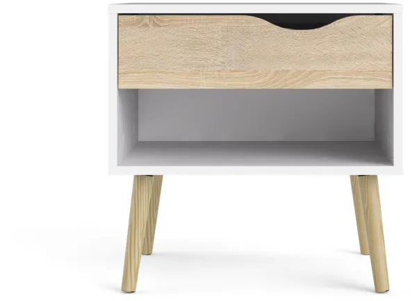 TVILUM Delta nattduksbord - vit/ekstruktur, m. 1 låda