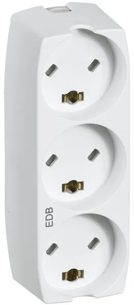 LK grenuttag med 3 rektangulära kontakter EDB 2-polig med jord, vit